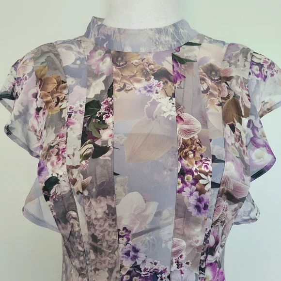 ALL SAINTS Fleur Lucia Asymmetrical Mock Neck A-line Gray Purple Dress Size 2 - Picture 6 of 16